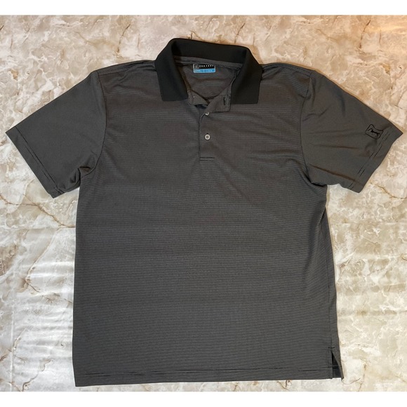 PGA Tour Men’s Golf Polo Shirt Black Gray Micro Dot Size Large L Performance - Picture 1 of 5